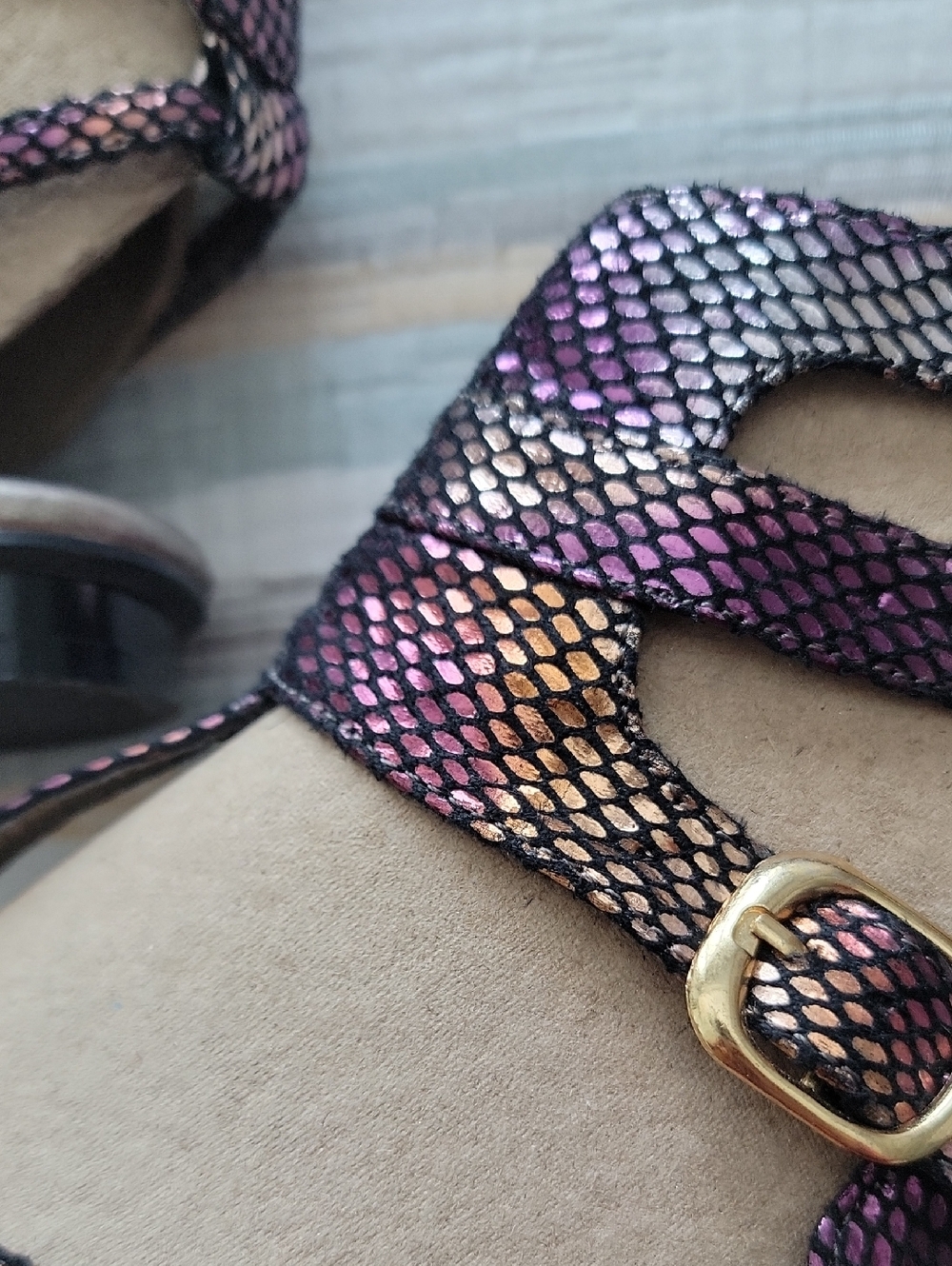 Women's Metallic Purple Snake-Print Strappy Sandals - Picture 3 of 3